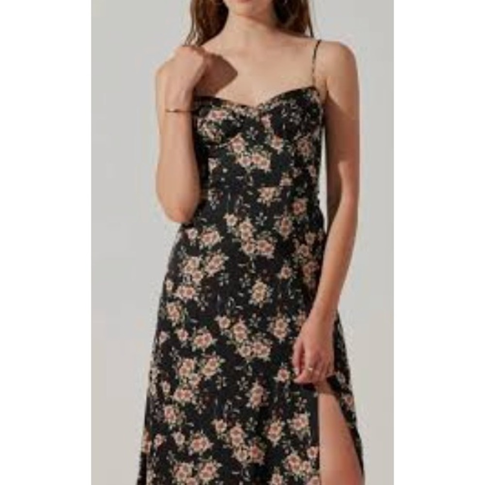 ASTR The Label Black Floral Satin Bustier Midi Dress Underwire Size M